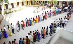 Long queue lines are witnessed at several polling stations in Tirupati indicating the enthusiasm among urban voters.