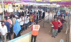 Voters in big numbers were seen at Vedasamskrutha Patasala in Puppula Street of nellore city.