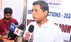 Nellore district collector M. Harinarayanan speaking to media persons at Command Controll Room in nellore city on Monday.