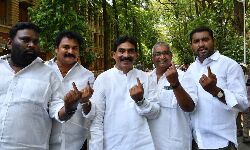 Former MP Lagadapati Rajagopal cast their vote in Vijayawada on Monday