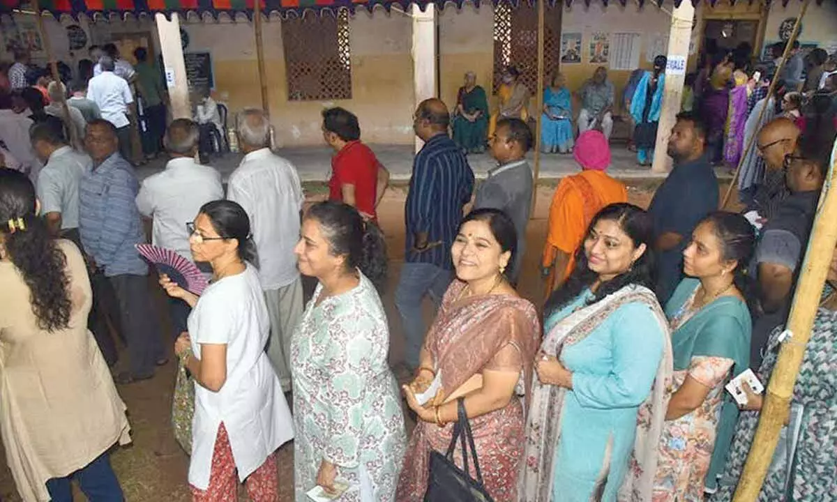 Women turn up in large numbers to cast their vote in Visakhapatnam on Monday