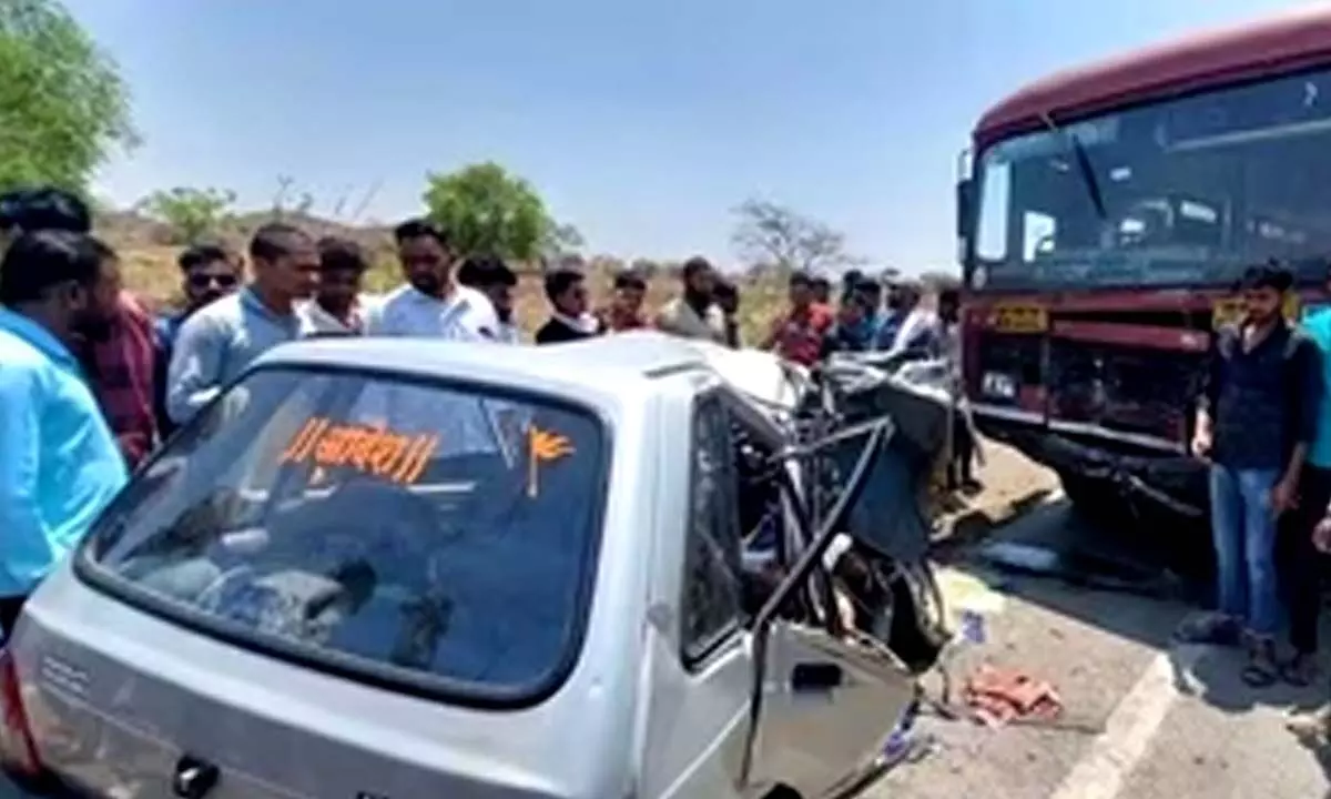 Three killed, toddler critical as car-State Transport bus collide in Nashik