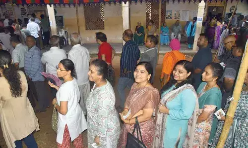 Women turn up in large numbers to cast their vote in Visakhapatnam on Monday