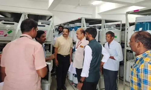 City Commissioner G Surya Sai Praveen Chand inspecting EVMs in strong room in Kadapa on Tuesday
