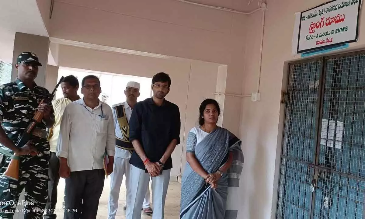 Collector and District Election officer M Vijaya Sunitha inspecting strong rooms in the government degree college in Paderu on Thursday
