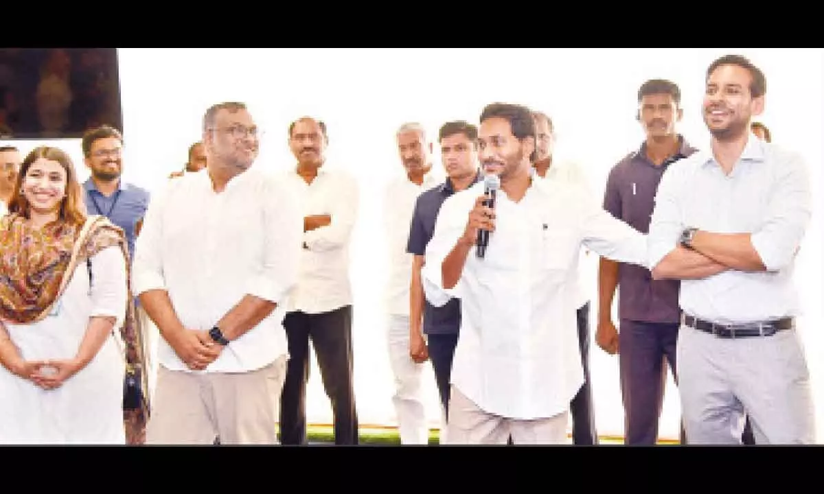 Chief Minister and YSRCP president Y S Jagan Mohan Reddy addressing I-PAC meeting in Vijayawada on Thursday