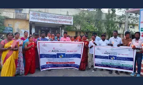 Rally being conducted observing the International AIDS Candlelight Memorial in Ongole on Sunday