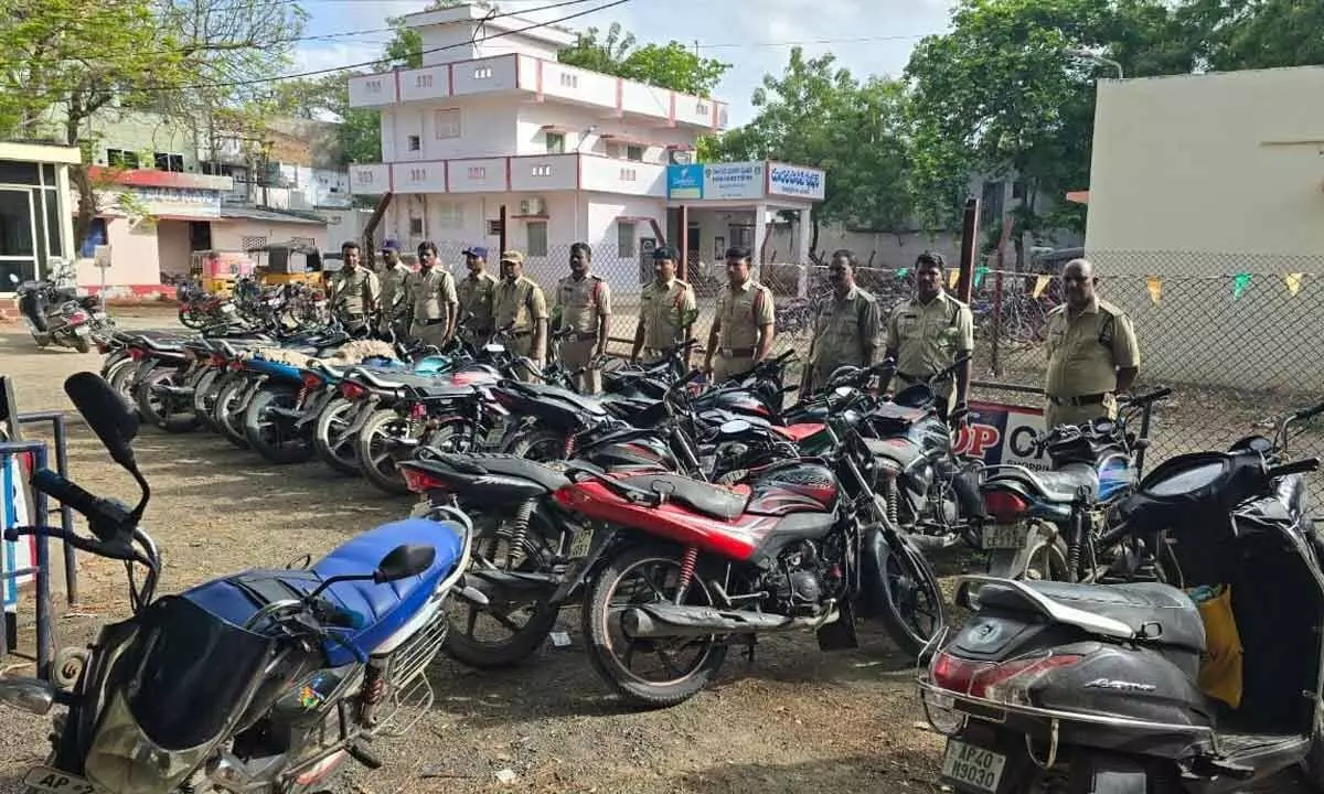 Prakasam police with seized vehicles after a cordon search on Monday