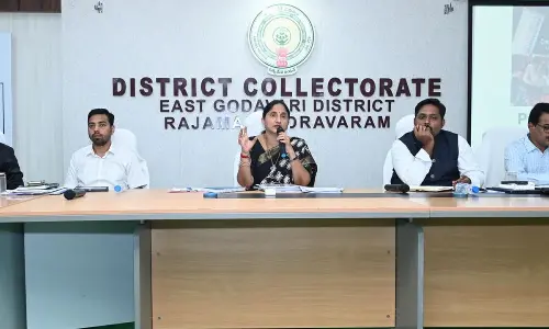 District Election Officer Dr K Madhavi Latha speaking at a training programme on counting arrangements for returning officers and other staff in Rajamahendravaram on Monday