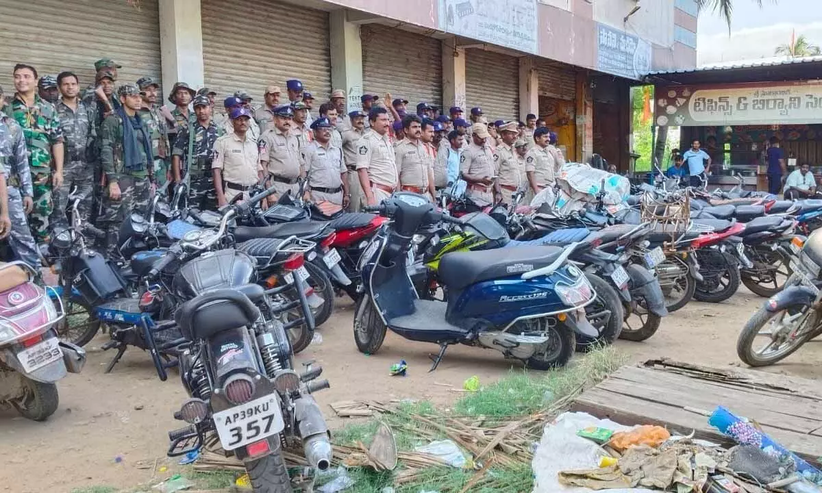Anakapalli district police with seized vehicles on Tuesday