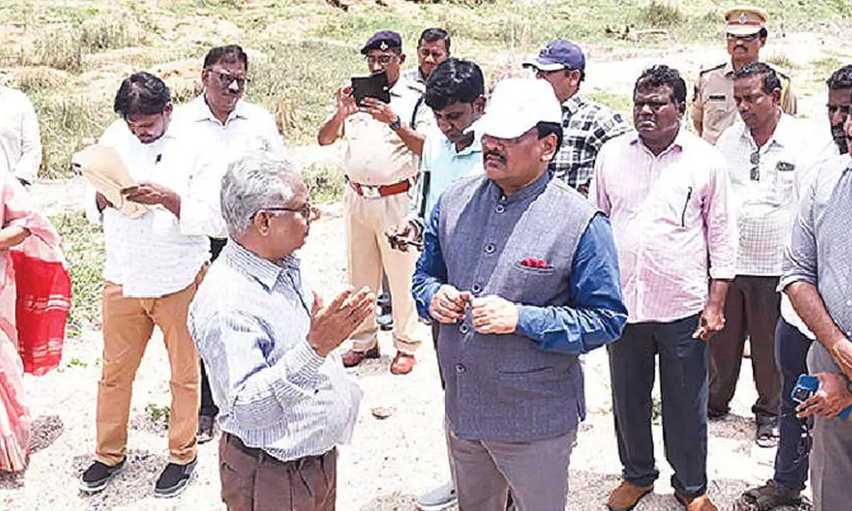 Chittoor district Joint Collector P Srinivasulu visiting a sand reach on Tuesday