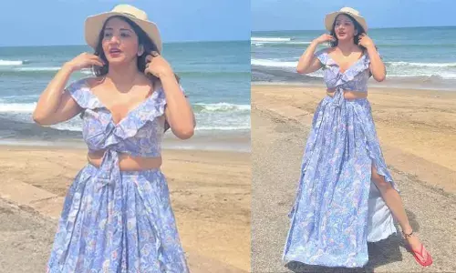 Monalisa’s beach fashion is all about breezy co-ord set, sun hat, slippers