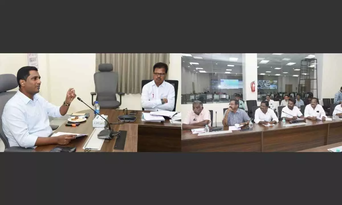 District Collector M Harinarayanan addressing leaders of various political parties at a meeting in Nellore Collectorate on Thursday