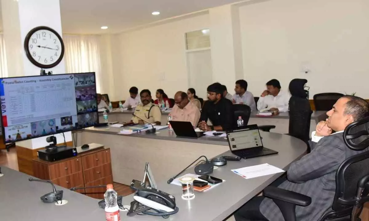 District Election Officer and Collector V Vijay Ramaraju participating in a review session held by Chief Electoral Officer Mukesh Kumar Meena, in Kadapa on Thursday