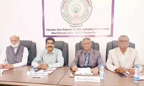 District-level Police Complaints Authority  chairman R J VIswanatham and members M Jitendra, Manmadha Rao and B Lakshmi Narayana addressing a media conference in Rajamahendravaram on Thursday