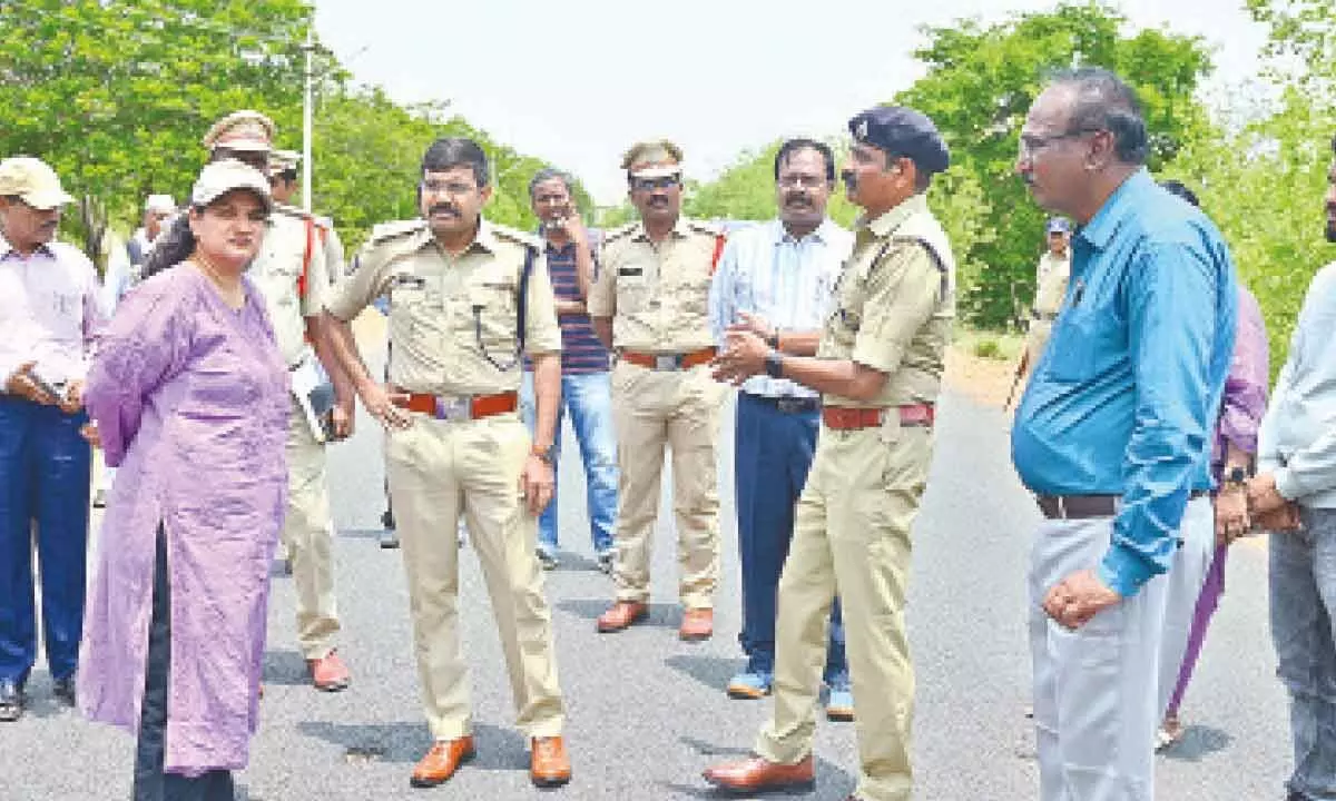 District Collector and Election Officer Dr G Srijana along with SP G Krishna Kanth inspecting the arrangements at Rayalaseema  University in Kurnool on Sunday