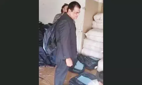 Principal Secretary of School Education Pravin Prakash during a visit to the schools bags manufacturing unit in NOIDA