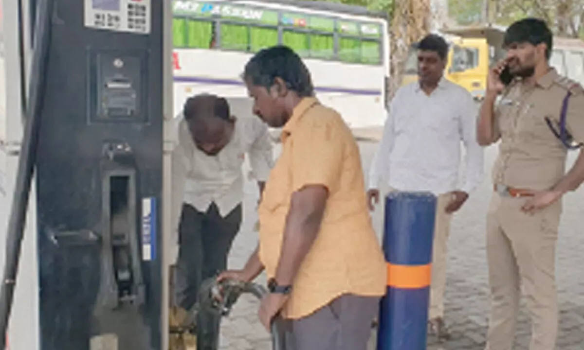 Legal metrology staff inspecting petrol pumps in Mahabubangar