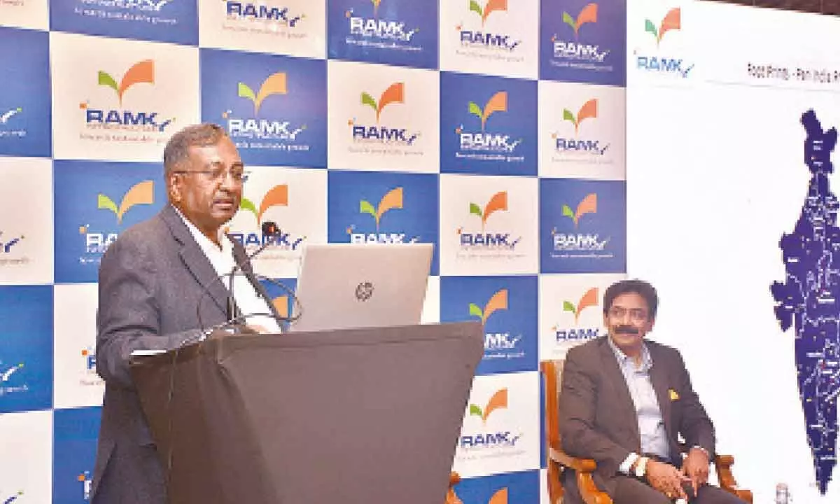 YR Nagaraja, MD, Ramky Infrastructure Ltd, along with group’s CFO NS Rao, speaking with the media during announcement of financial results in Hyderabad on Wednesday