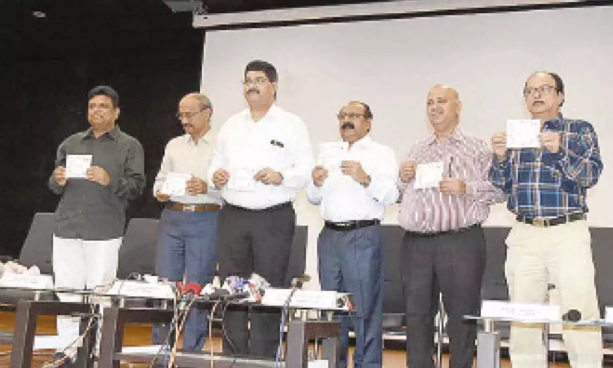 AP Council for Higher Education chairman Prof Hemchandra Reddy releasing the APECET-2024 results at JNTUA campus on Thursday