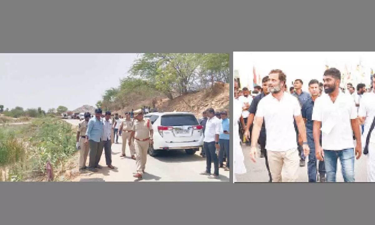 Police at the scene of crime; Sampath Raj taking part in Rahul Gandhi’s Bharat Jodo Yatra (file picture)