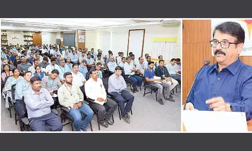 Director of Factories D Chandrasekhara Varma addressing HR managers at a meeting in Sri City on Thursday