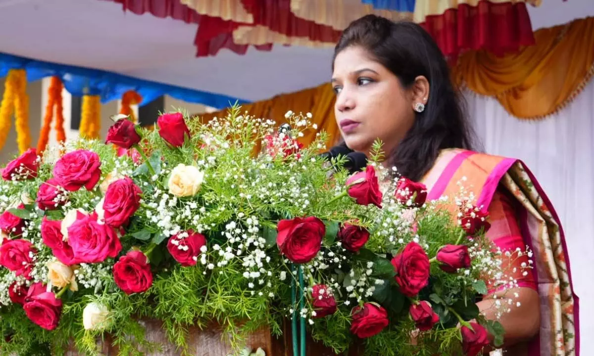 Grand State Inauguration Day Celebrations Collector Dr. Priyanka Ala who unveiled the National Flag
