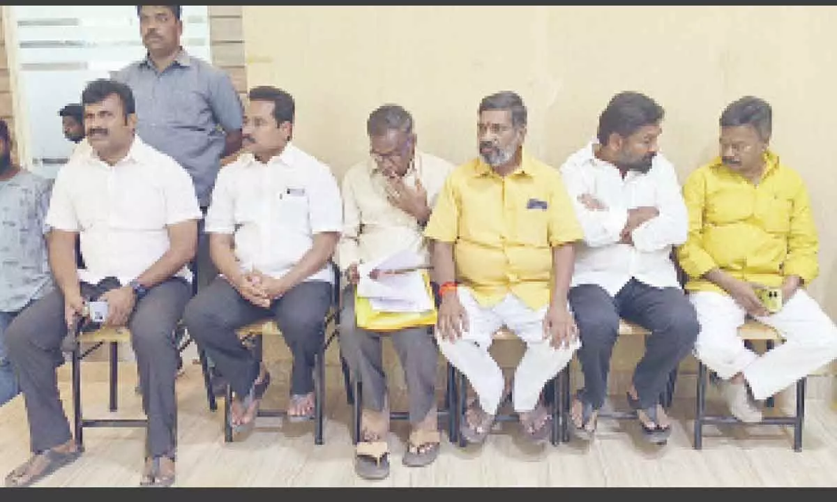 TDP Tirupati parliamentary president G Narasimha Yadav along with other leaders at the training camp for counting agents on Sunday