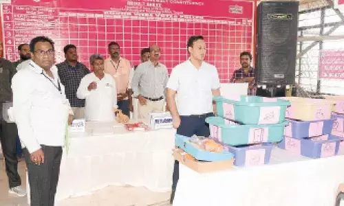 District Election Officer Pravin Kumar monitoring the arrangements at the counting centre in Tirupati