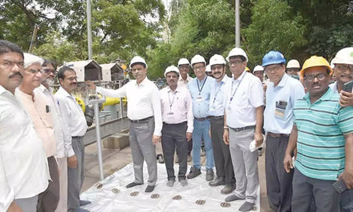 Director (Projects) and additional charge Director (Operations) of RINL AK Bagchi monitoring the system after inaugurating the nitrogen pressure reducing stations at the plant in Visakhapatnam on Monday