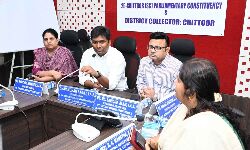 Chittoor collector S Shan Mohan along with other officials conducting 3rd phase of counting staff randomisation in Chittoor on Tuesday. Chittoor collector S Shan Mohan along with other officials conducting 3rd phase of counting staff randomisation in Chittoor on Tuesday.
