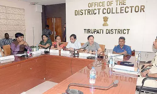 Tirupati Collector Pravin Kumar along with observers conducting the second phase of counting randomisation on Monday