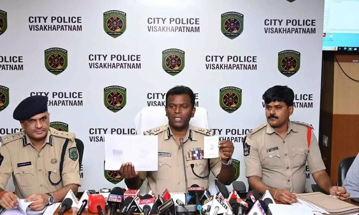 City Police Commissioner A Ravi Shankar addressing media in Visakhapatnam on Thursday