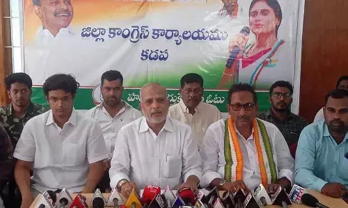 Congress MLA candidate Afzal Khan speaking addressing a press meet at  DCC Office in Kadapa on Thursday