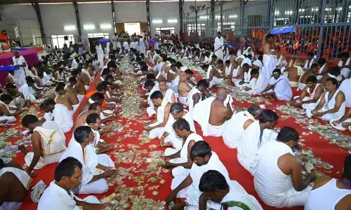 Staff counting hundi offerings at Sri Bhramaramba Mallikarjuna Swamy temple in Srisailam on Thursday