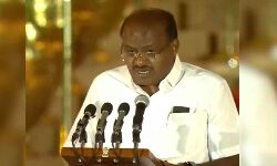 Former Karnataka chief minister H D Kumaraswamy takes oath as Union Cabinet Minister