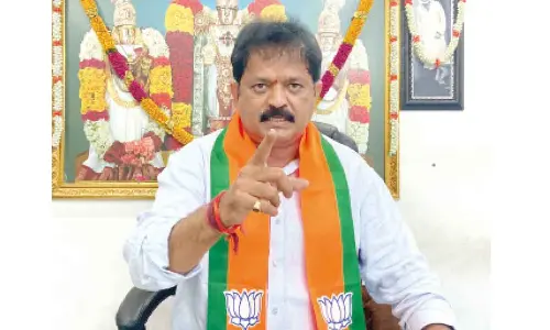 BJP leader P Naveen Kumar Reddy speaking to the media in Tirupati on Sunday