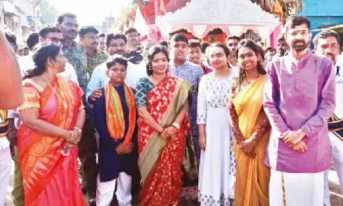 District Collector M Vijaya Sunitha, ITDA PO V Abhishek, Sub- collector Dhatri Reddy and others participating in Modakondamma Jatara in Paderu on Sunday