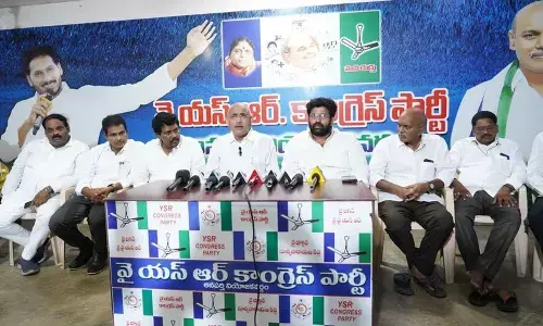 Former minister Chelluboina Srinivasa Venugopala Krishna addressing the media on Monday