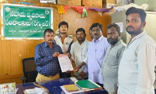DYFI leaders submitting a petition to ADA officer in Badvel on Monday