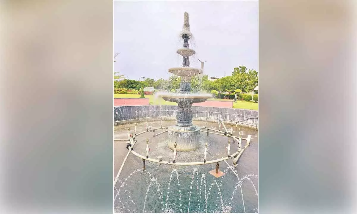 The revived garden and water fountain at the AP Secretariat in Velagapudi of Guntur district on Thursday