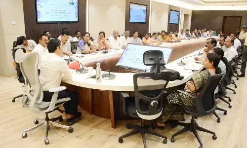 District collector A Mallikarjuna holds a meeting with the BC welfare officials in Visakhapatnam on Thursday