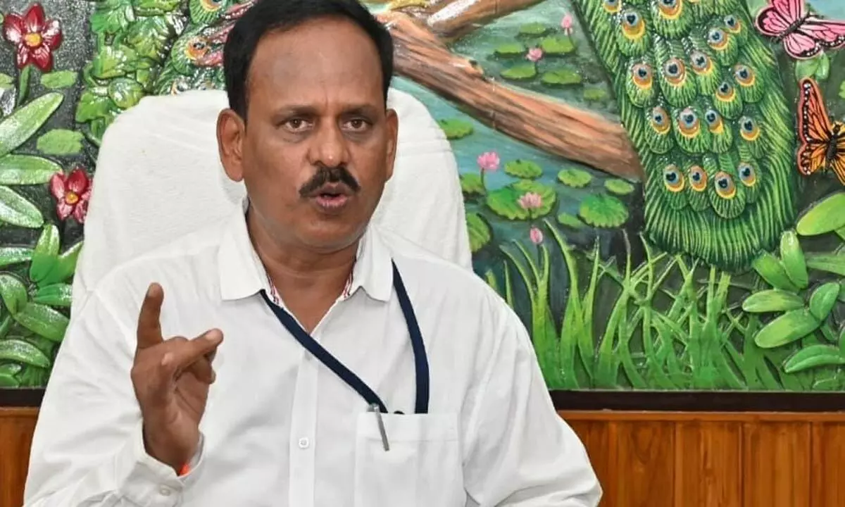 DFO Avula Chandrasekhar addressing the media at his office in Nellore on Tuesday