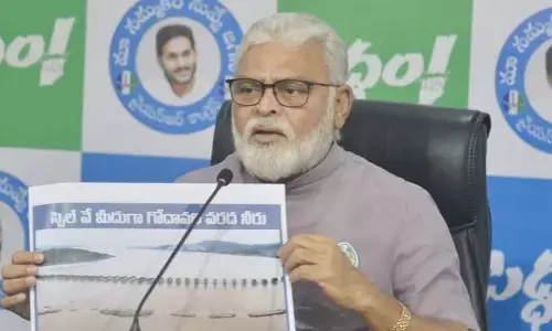 Former irrigation minister Ambati Rambabu addressing a press conference at YSRCP central office in Tadepalli on Tuesday