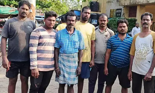 Seven crew members reached the fishing harbour safely in Visakhapatnam on Tuesday