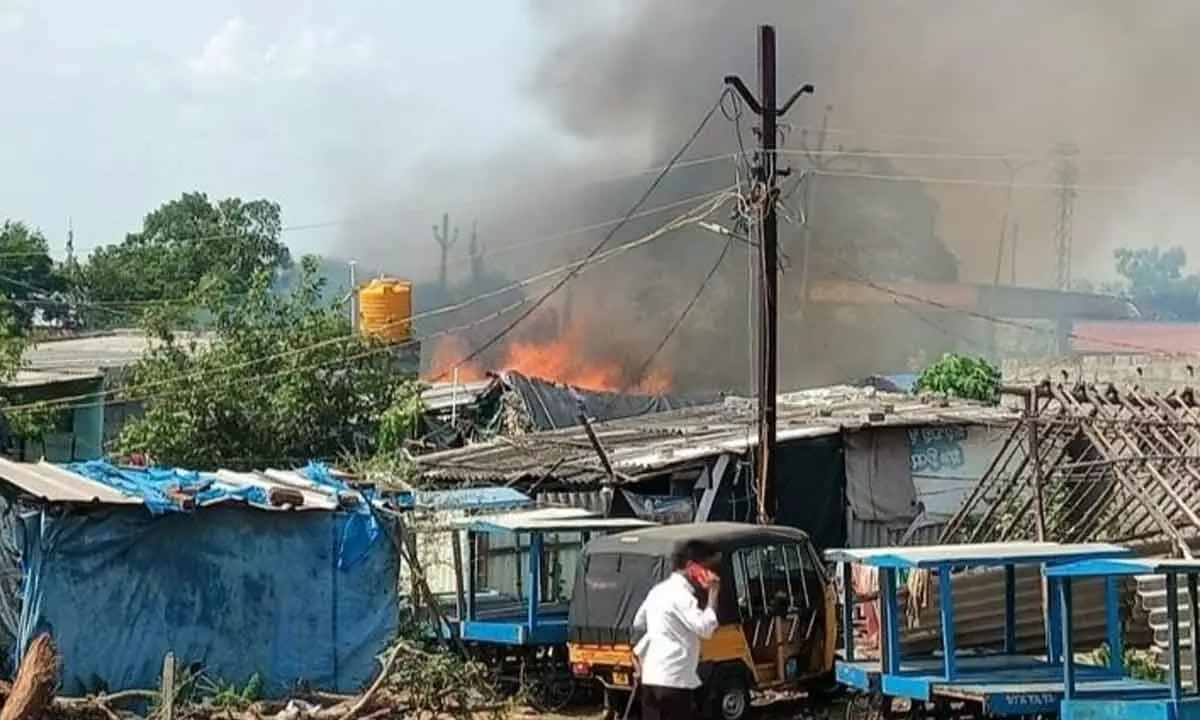 Fire at Barmashal Gunta area in Nellore city on Thursday