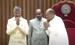 CM Chandrababu Naidu went to the podium and greeted the pro tem speaker Butchiah Chowdary