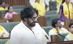 Deputy CM and JSP president K Pawan Kalyan takes the oath in the name of God