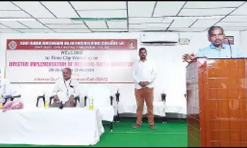 Dr S Bhaskar addressing a workshop at SRKR Engineering College in Bhimavaram on Thursday