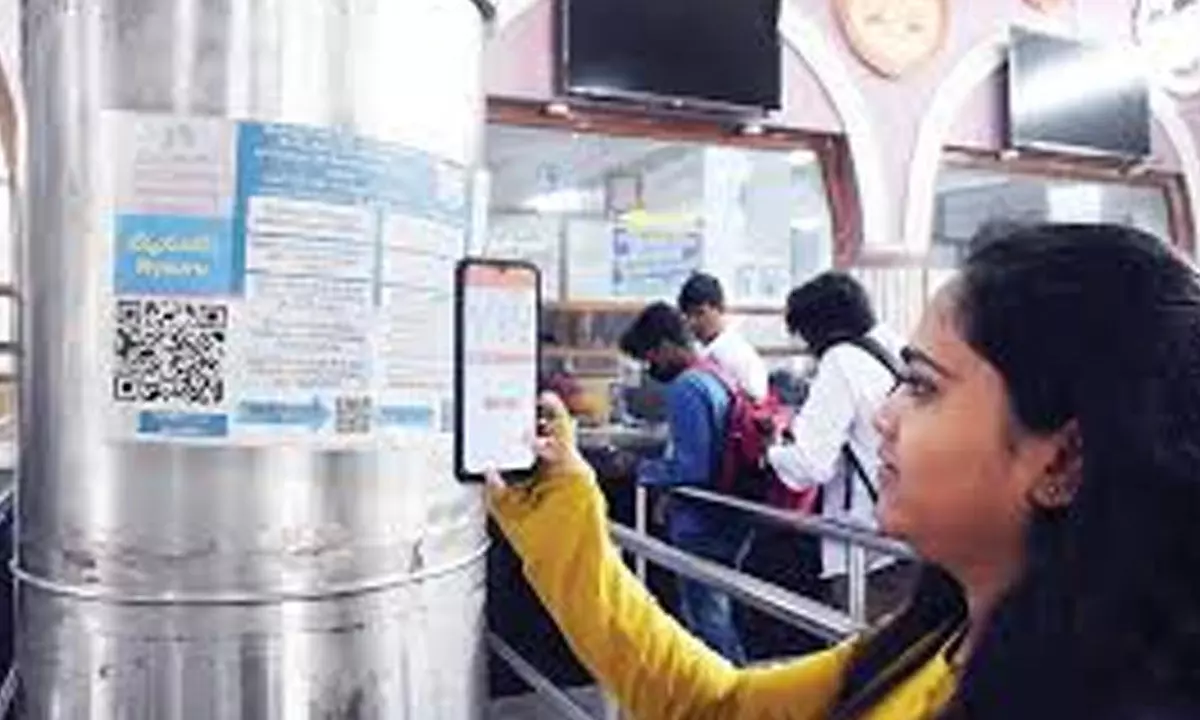 QR code, UTS app at city railway station for ticket and reservation